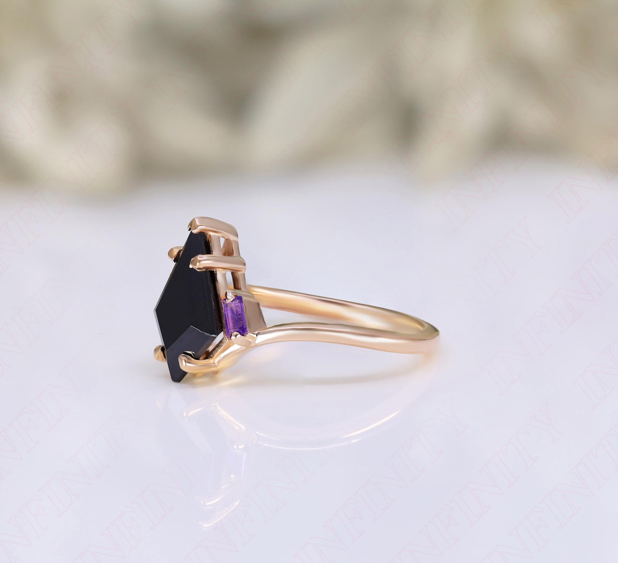 アクセサリー otti Kite12.00x8.00mm 14K Rose Gold Plated Black Onyx Gemstone