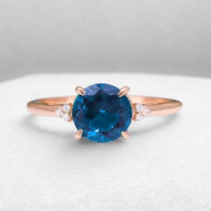 London Blue Topaz Engagement Ring: 925 Silver, 14K Rose Gold Accents