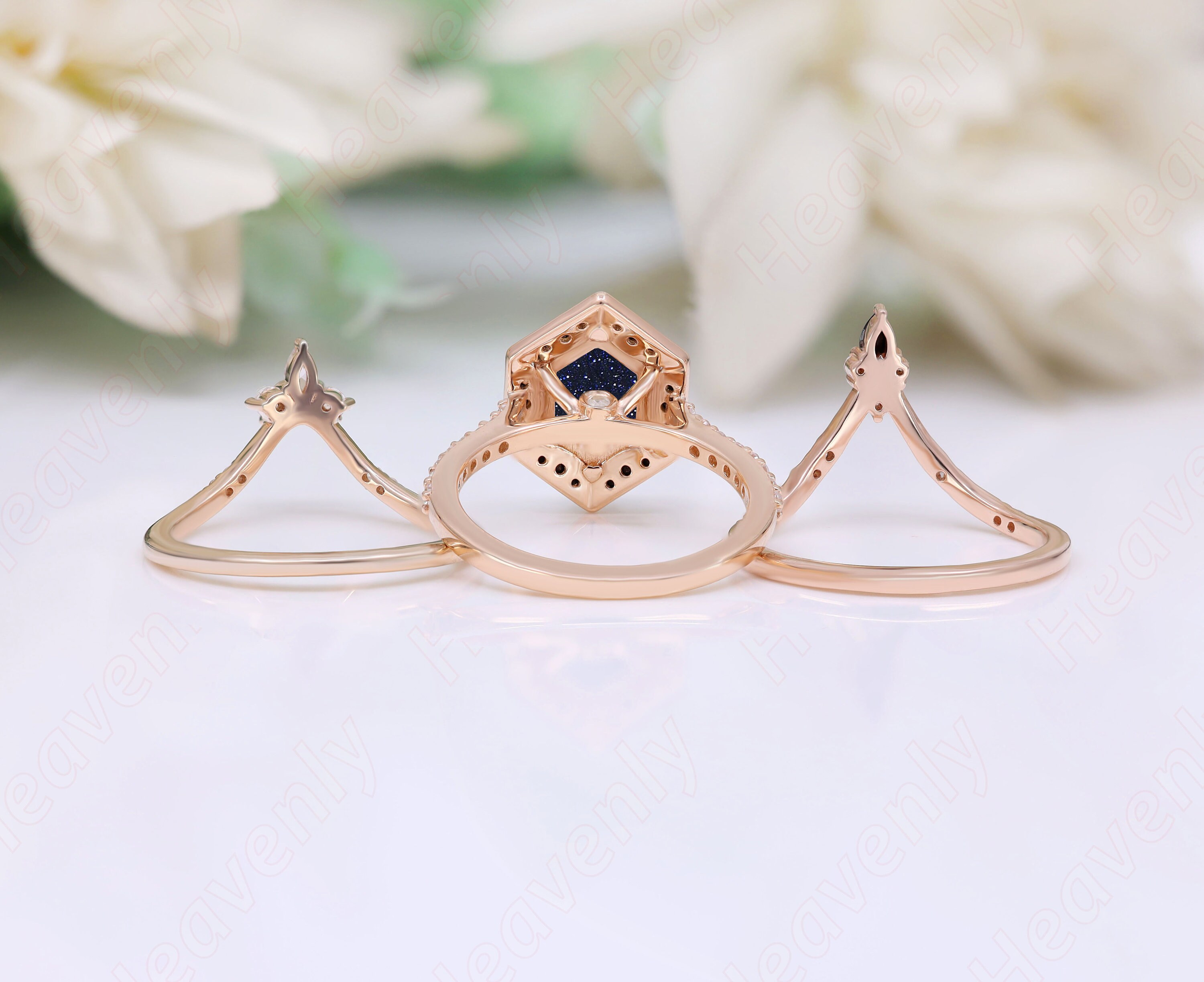 3.13 Ctw Hexagon 10.00X7.00 Mm Rose Gold Plated Natural Blue
