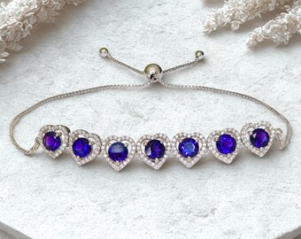 ラウンドサファイアスライダーブレスレット：925シルバー、ホワイト