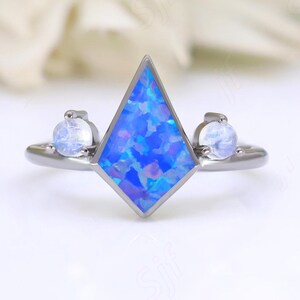Kite 12.00X8.00mm Black Rhodium Plated 925 Silver Blue Opal Gemstone Engagement Bridal 14K Gold Wedding Rings Birthday Anniversary Gift