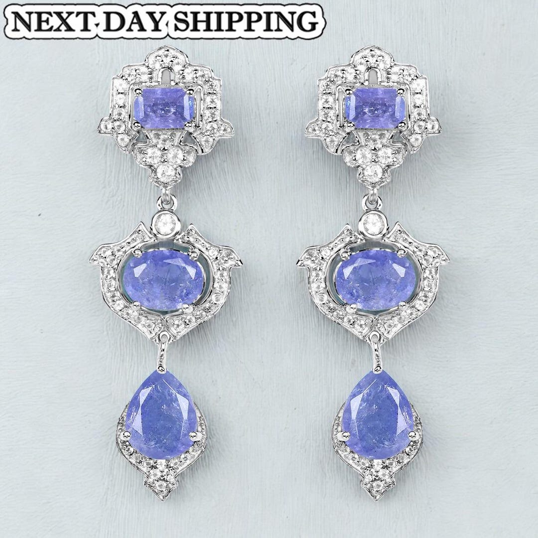 Boucles D'oreilles Pendantes Larme En Argent Sterling 925 Avec Tanzanite - Noeud Infini