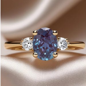 14K Gold Plated Alexandrite Ring: 925 Silver Bridal, Engagement, Wedding Ring