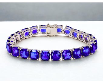Bracciale tennis con zaffiro blu: gioiello da polso in argento 925 placcato rodio