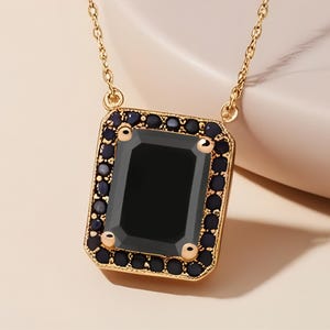 Black Onyx Halo Pendant Necklace: 14K Gold & 925 Silver, 18 Inch Chain