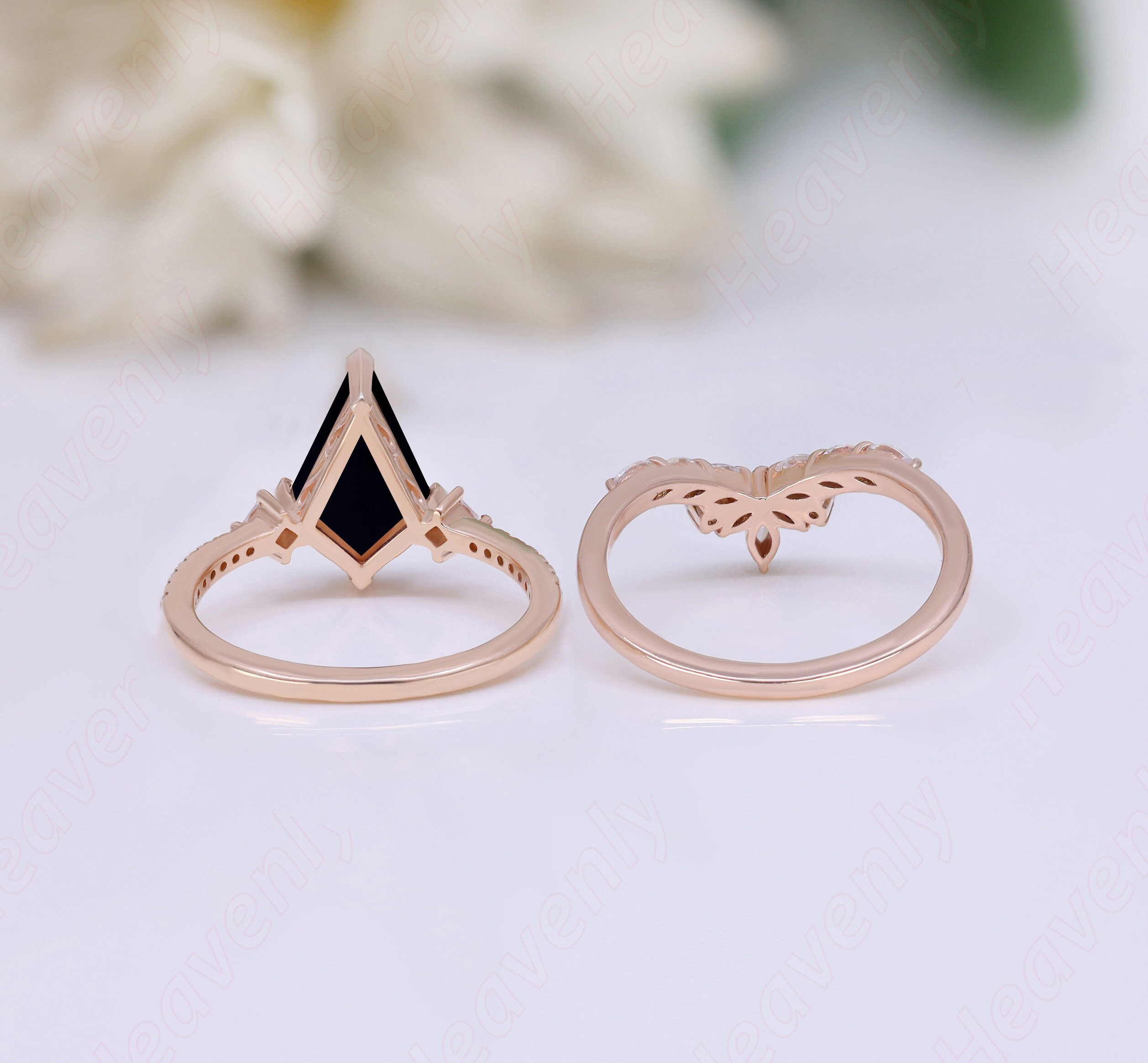 3.10 Ctw Kite 12.00x8.00mm Rose Gold Plated Natural Black