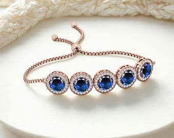 ラウンドサファイアスライダーブレスレット：925シルバー、ホワイト