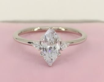 Marquise Cut Diamond Simulant Engagement Ring: 1.75 ctw, Sterling Silver Bridal Ring