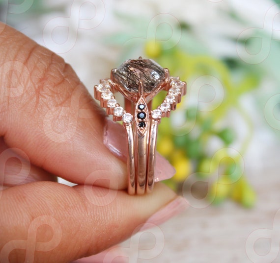 1.75 Ctw Hexagon 8.00mm Rose Gold Plated Natural Black Rutile