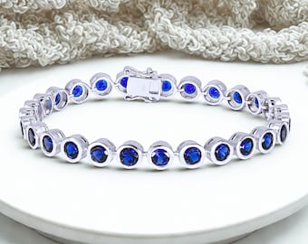 Bracciale tennis con zaffiro blu: gioiello da polso in argento 925 placcato rodio