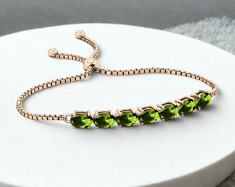 Pulseira deslizante de prata esterlina peridoto banhada a ouro rosa