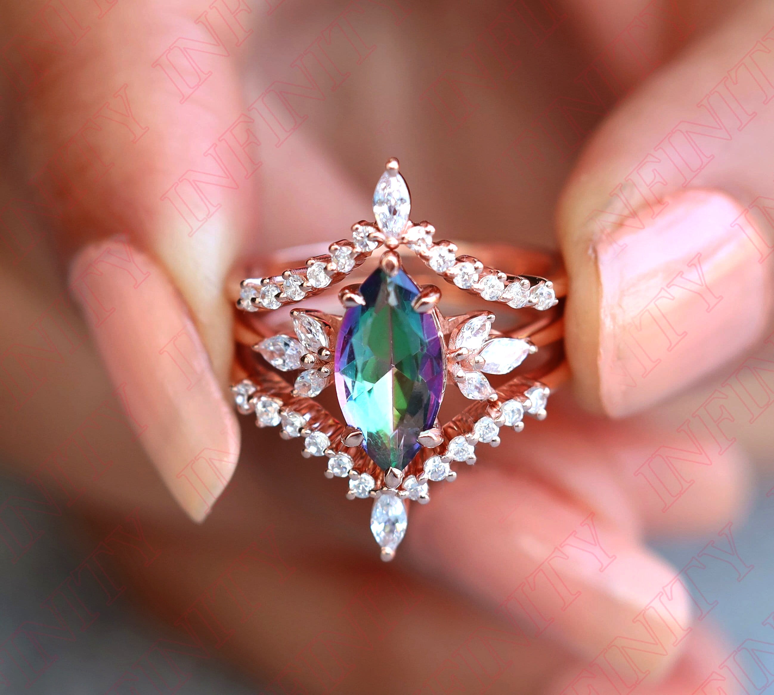 18K Yellow Gold Filled Oval Red Mystic Topaz Women's Fashion Ring – Simulated Stone