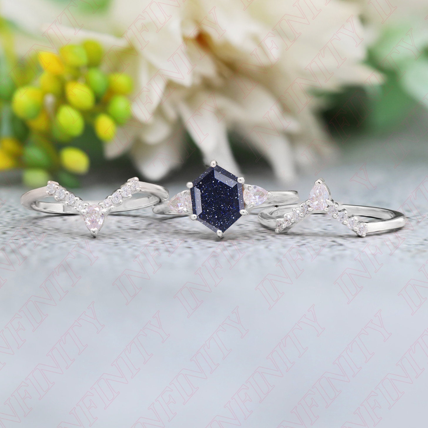 石 78 3.13 Ctw Hexagon 10.00X7.00 Mm Rose Gold Plated Natural Blue