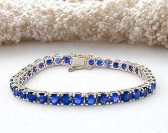Bracciale tennis con zaffiro blu: gioiello da polso in argento 925 placcato rodio