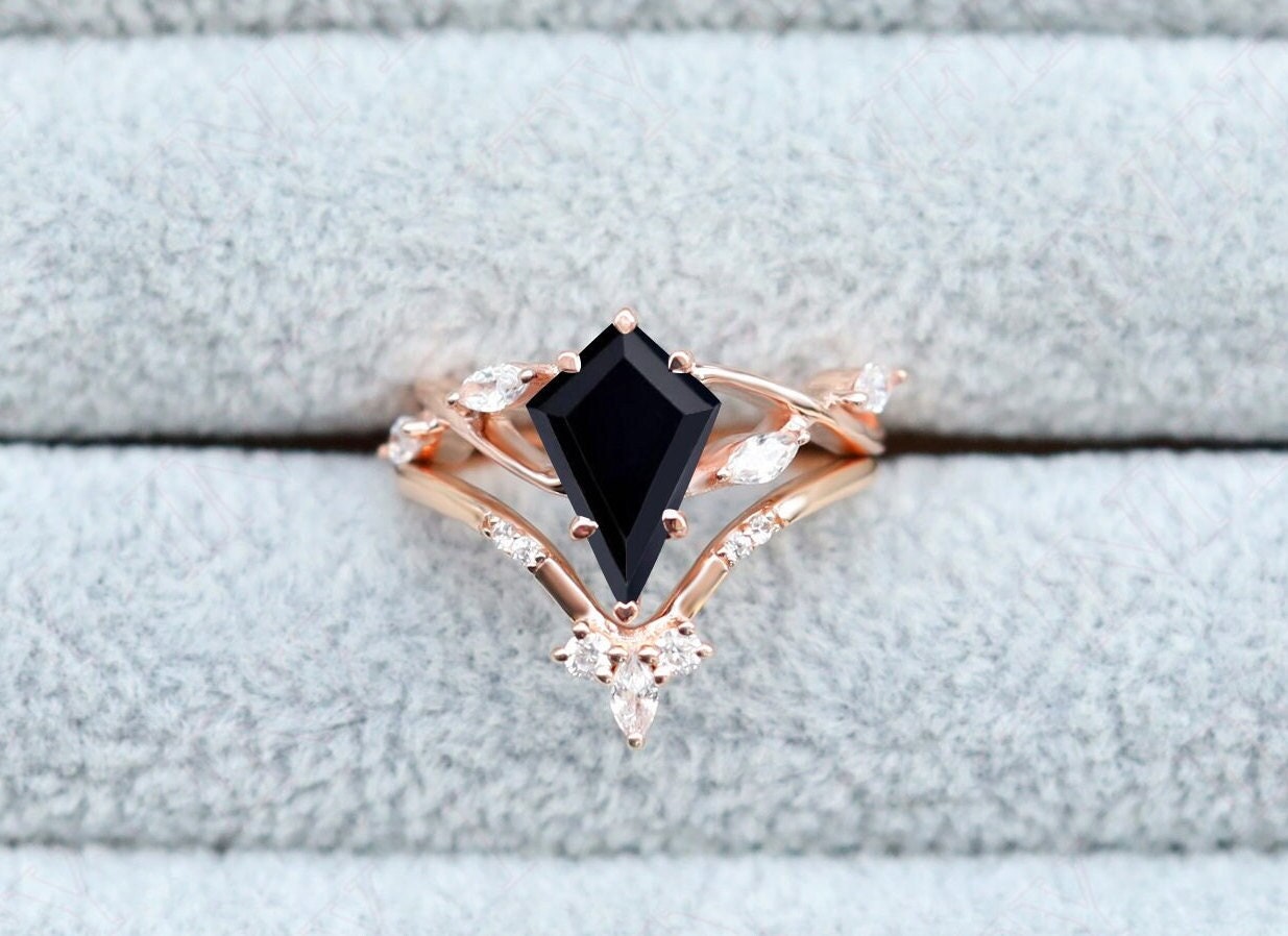 Kite12.00x8.00mm 14K Rose Gold Plated Black Onyx Gemstone Kite12.00x8.00mm 14K Rose Gold Plated Black Onyx Gemstone