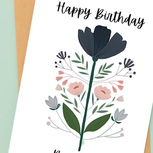 Verjaardagskaart - bloementhema - mooie kaart - bloemdessin - handgetekend