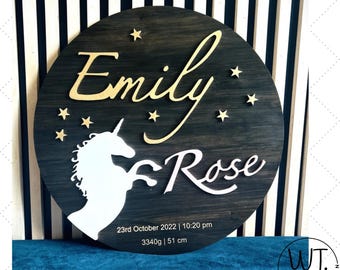 Personalized Unicorn Nursery Sign | Custom Engraved Wooden Name Art