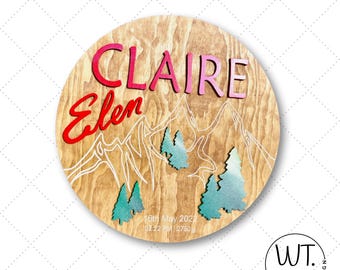 Personalized Mountain Wooden Name Sign | Custom Nursery Decor
