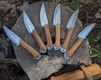 Damascus Steel Steak Knives Set: Hand Forged Kao Wood Handle