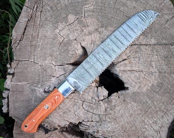 Custom Made Serrated Bread Knife, 10" Blade With Wooden Handle, Personalized Groomsmen, Thanksgiving Gifts