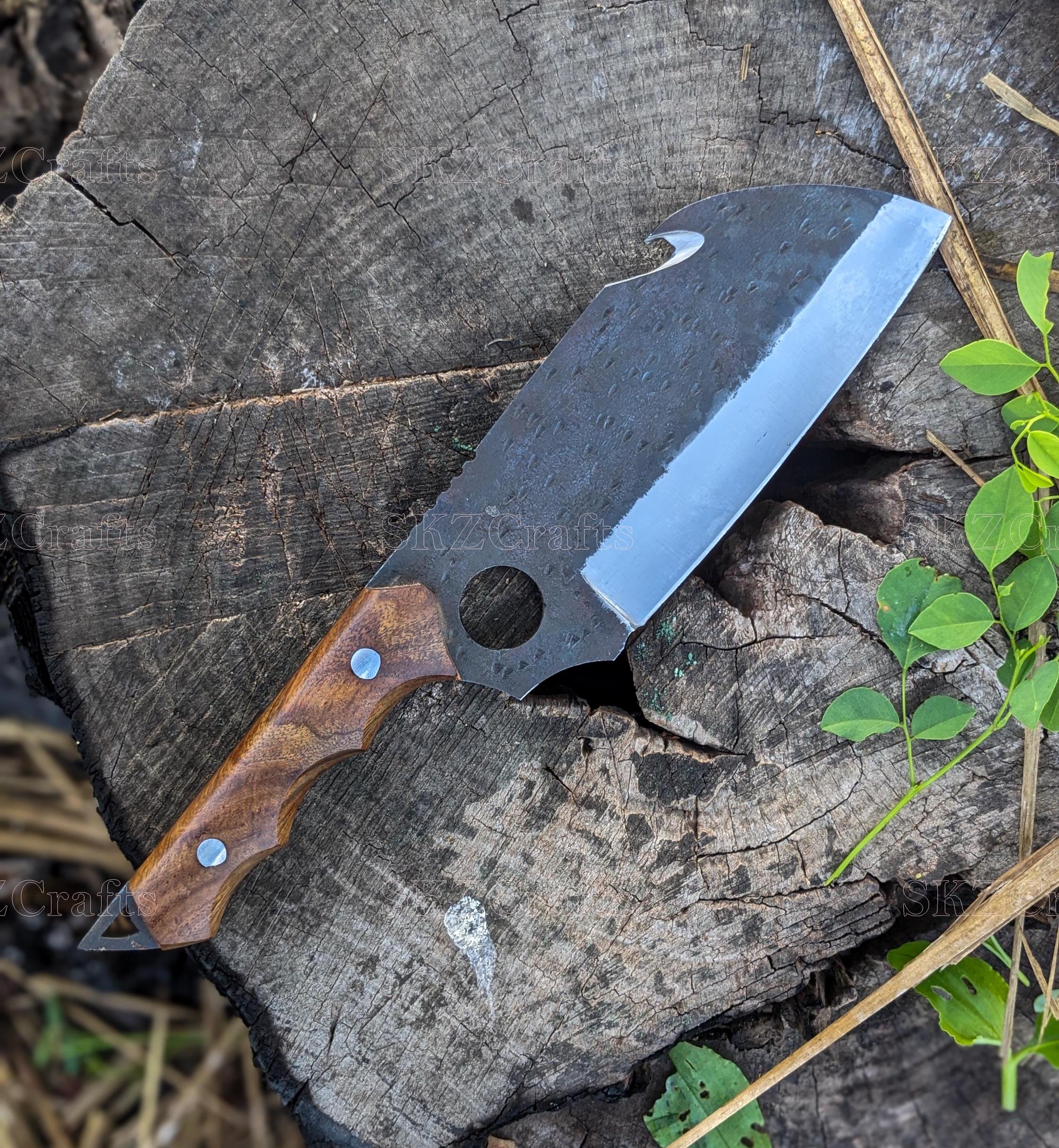 Custom Hand Forged Mini Cleaver Knife, High Carbon Steel Fixed Blade ...