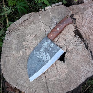 Handmade Carbon Steel Butcher Cleaver Knife - Leather Sheath