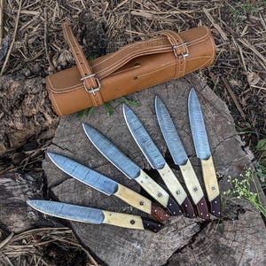 STEAK KNIVES SET Custom Handmade Damascus Steel Blade camel Bone Handle Full Tang Steak Knives Grilling Knives Thanksgiving day Gift For Her