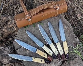 Handmade Damascus Steel Steak Knives Set - Camel Bone Handle