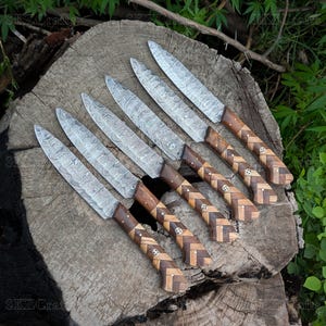 Steak knives Set Damascus Steak Knives 6Pcs Set With Leather Sheath Custom Engraved Wedding Gift for Men Cooking ware Thanksgiving Gifts