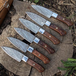 Handmade Damascus Steel Steak Knives Set 6PCs Natural Wood Handle Anniversary Gift For Wife Groomsmen Gift For Him Labor Day Gifts