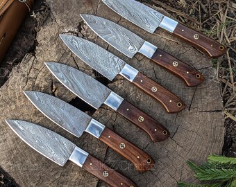 Handmade Damascus Steel Steak Knives Set: Natural Wood Handle, 6-Piece