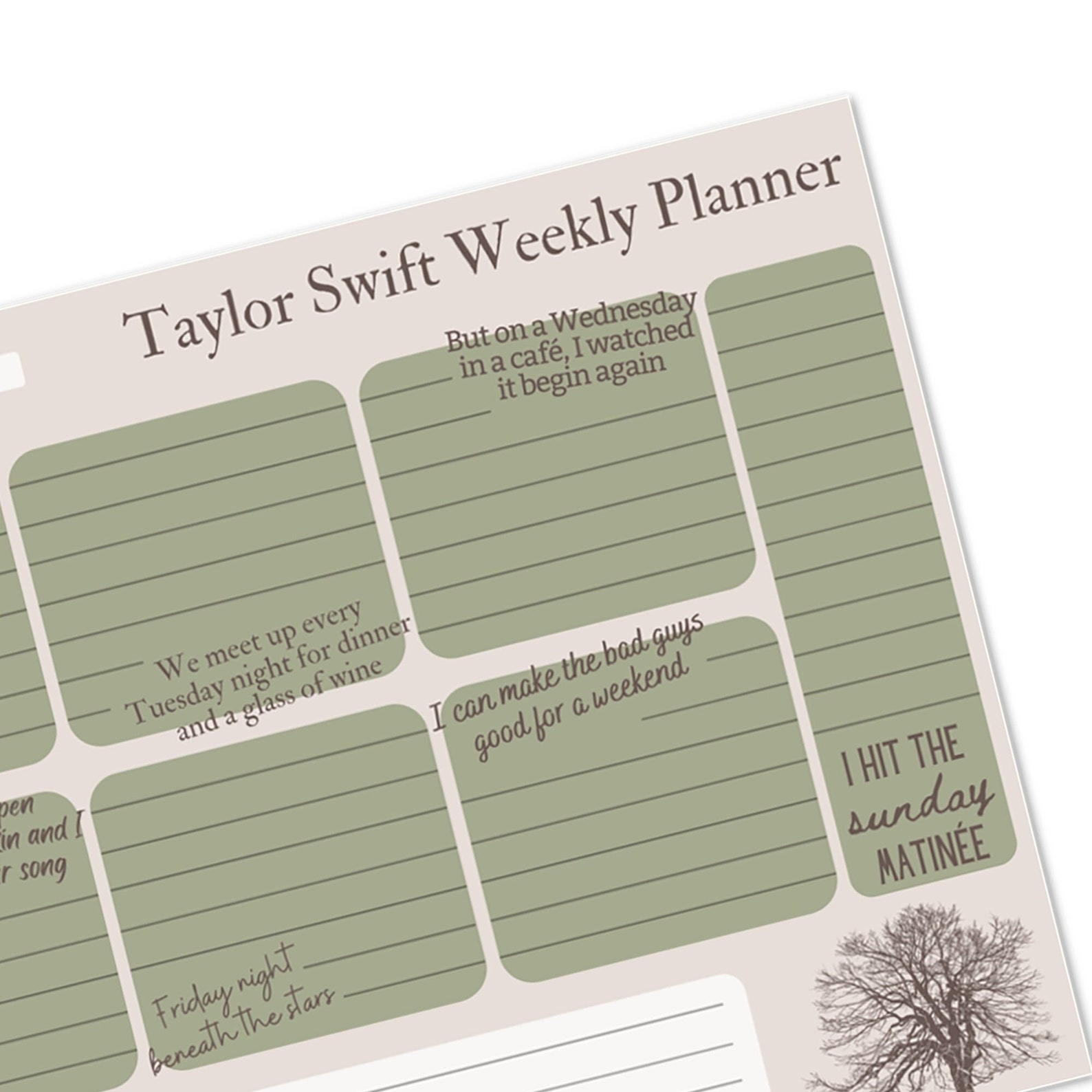 Taylor Swift Lyric Weekly Planner Notepad Taylor Swift Etsy
