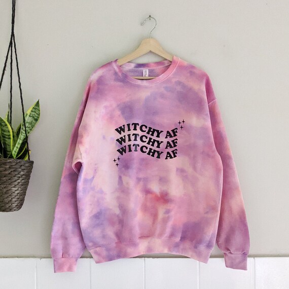 Witchy AF Size L Tie-Dye Crewneck Pullover Sweater / Spooky Season / Fall Pullover / Magical Tie-Dye / Witchy Sweater