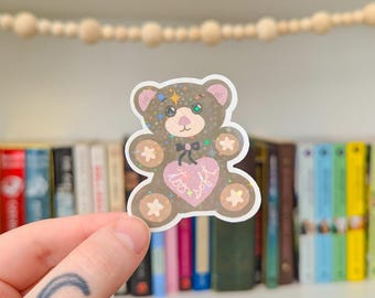 too soft 4 all of it sticker | too soft for all of it | teddy bear sticker | glitter teddy bear | holographic sticker | girly sticker