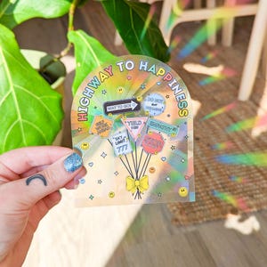 highway to happiness suncatcher sticker | street sign | motivational | rainbow maker | window decal | window sticker | rainbow suncatcher