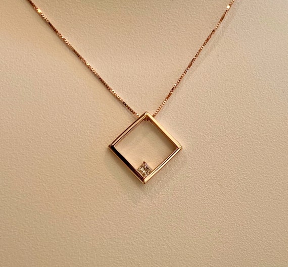 14k Rose Gold Square Pendant With Princess cut Diamond Etsy