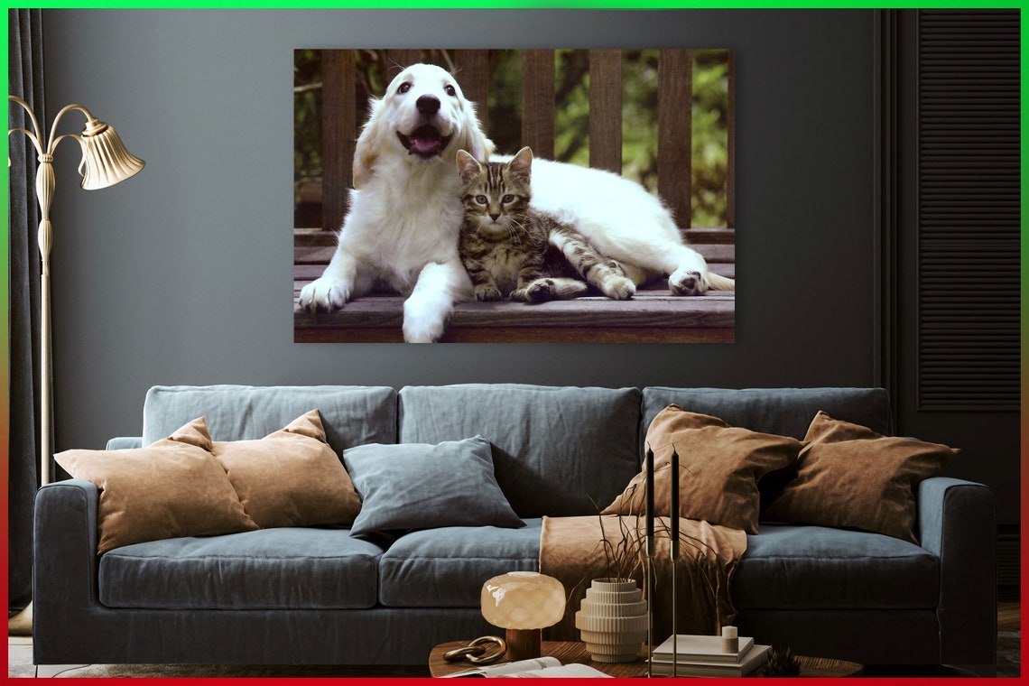 Hund und Katze Leinwand Hund und Katze Poster Wanddekoration Etsy