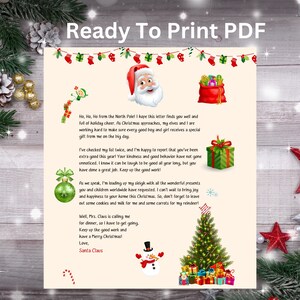 Paquete de cartas de Papá Noel para niños o adultos. Carta de Papá Noel blanca y negra incluida. Alegría de las fiestas. Carta de vacaciones. Formato PDF. No editable