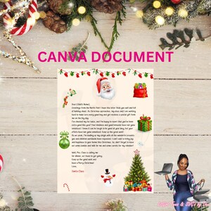 Carta de Santa Editable en Canva. Carta de Papá Noel para niños. Plantilla editable Carta de Santa 8.5x11