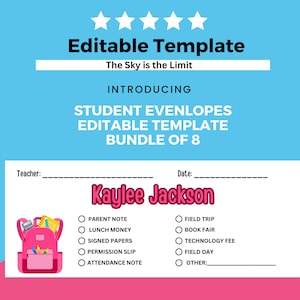 Esencial para el regreso a clases: Paquete de 8 sobres personalizados para niños. Plantilla editable en Canva. Descarga digital. Enlace PDF incluido