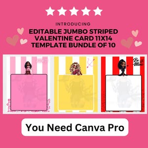 Jumbo Gestreifte Valentinstag Karte Bearbeitbare Vorlage. Bundle von 10. Digitales Produkt. 11 mal 14.