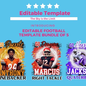 Football Editable Design Templates Bundle of 5. Canva Template. Tshirt Template.
