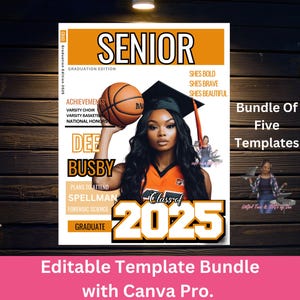 Grad Magazine Cover Template Bundle of 5. Canva Pro Template. Digital Download