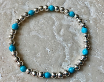 925 Sterling Silver with Kingman Turquoise Gemstones Stackable  Bracelet