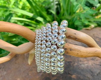 Stunning Sterling Silver Stackable Stretch Bracelet: 3mm-8mm Beaded Bracelet