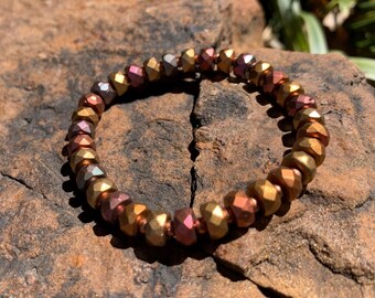 Czech Fire Polished Faceted Glass Heishi Beads 6x3mm Gold Iris Matte