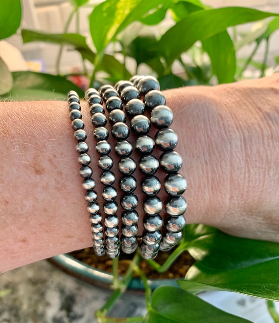Navajo Pearl .925 Sterling Silver Bracelets -- 4mm, 5mm, 6mm
