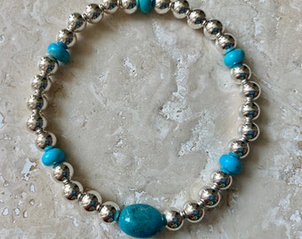 925 Sterling Silver with Kingman Turquoise Stackable Bracelet -- 6mm