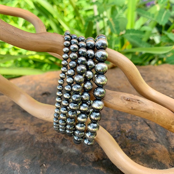 Navajo Pearl .925 Sterling Silver Bracelets -- 4mm, 5mm, 6mm, 7mm or 8mm sizes available. Stackable bracelet.