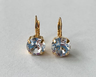 10mm Sparkling European Simulated Diamonds Clear Crystal Leverback Earrings. Nickel Free.